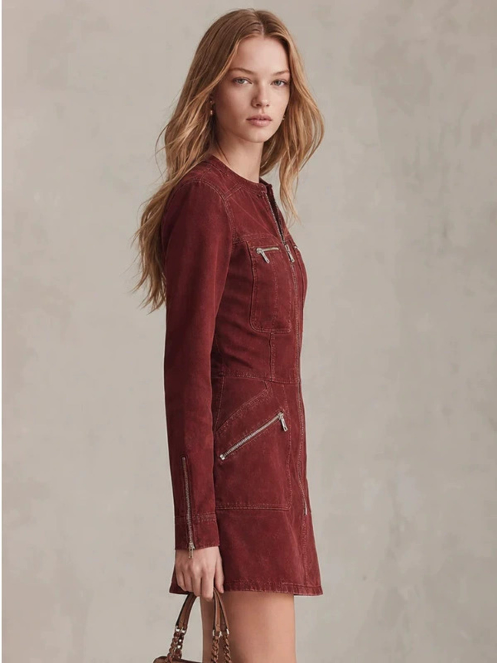 H&M American Retro Metal Zipper Pocket Slim Fit Mini Dress